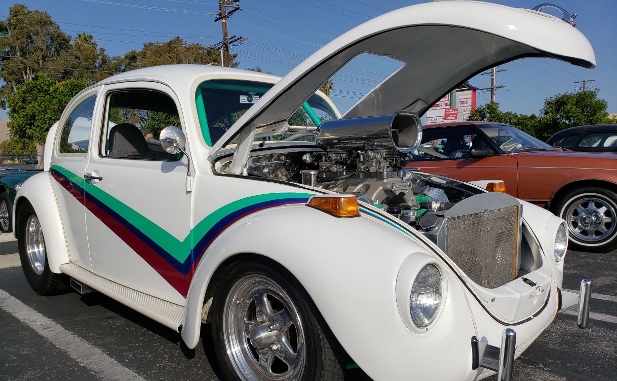 Caffeine Cruisers Cruisers VW hot rod with huge front engine